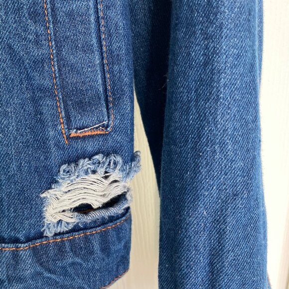 Taxi Womens Distressed Denim Jacket With Ripped Details Long Sleeves & Button Fr - Picture 7 of 15